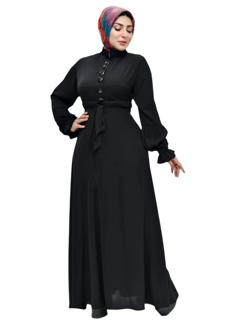 Elegant Long Black Classic Model Dress with Front Button Detail, Suitable for Formal & Daily Occasions, Color: Black - Size xl-70kg - Image 5