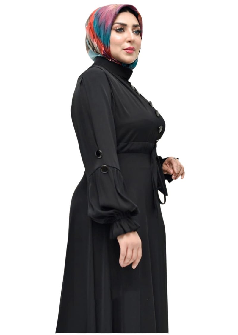 Elegant Long Black Classic Model Dress with Front Button Detail, Suitable for Formal & Daily Occasions, Color: Black - Size xl-70kg - Image 4