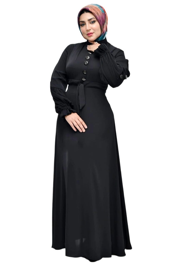 Elegant Long Black Classic Model Dress with Front Button Detail, Suitable for Formal & Daily Occasions, Color: Black - Size xl-70kg - Image 3