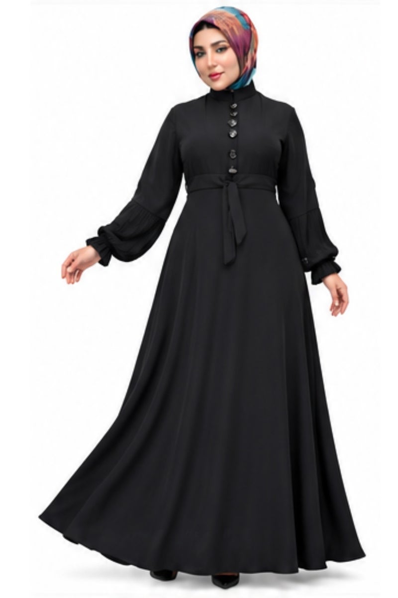Elegant Long Black Classic Model Dress with Front Button Detail, Suitable for Formal & Daily Occasions, Color: Black - Size xl-70kg - Image 1
