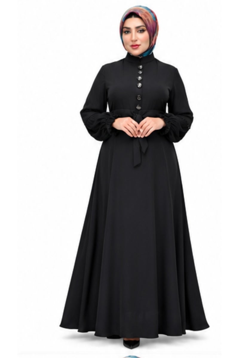 Elegant Long Black Classic Model Dress with Front Button Detail, Suitable for Formal & Daily Occasions, Color: Black - Size xl-70kg - Image 2