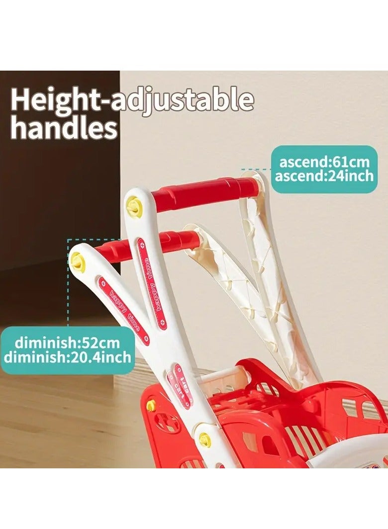 45 Piece Kids Shopping Cart Playset with Pretend Food and Accessories, Perfect for Ages 3+ for Pretend Play and Role Play Games (Red) - Image 2