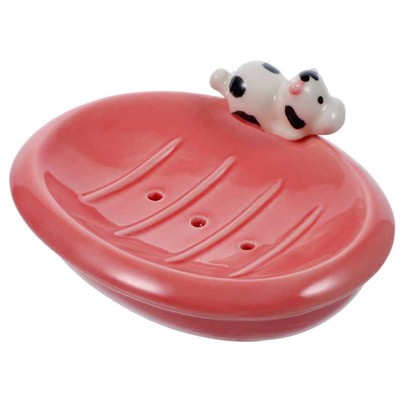 Ceramic Soap Dish With Drainage Cute Cow Pattern Soap Holder For Shower Countertop - Image 2