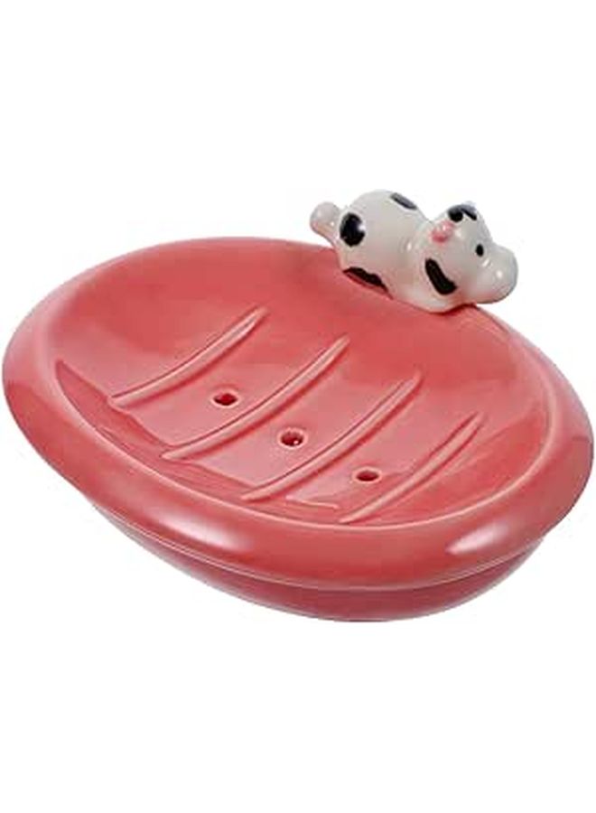 Ceramic Soap Dish With Drainage Cute Cow Pattern Soap Holder For Shower Countertop - Image 1