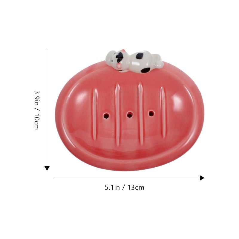 Ceramic Soap Dish With Drainage Cute Cow Pattern Soap Holder For Shower Countertop - Image 3