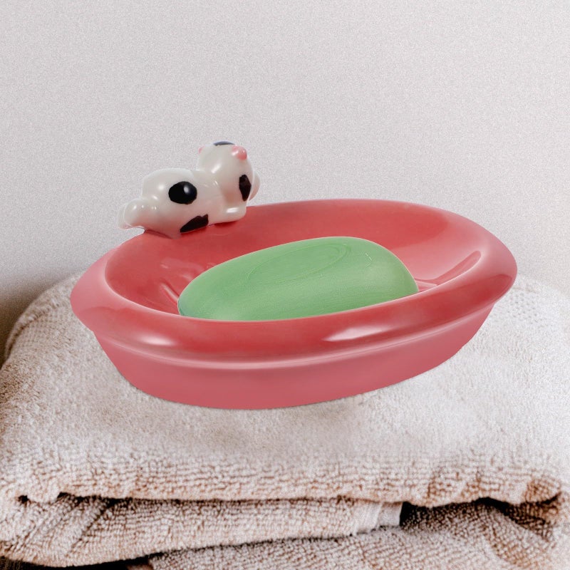 Ceramic Soap Dish With Drainage Cute Cow Pattern Soap Holder For Shower Countertop - Image 5