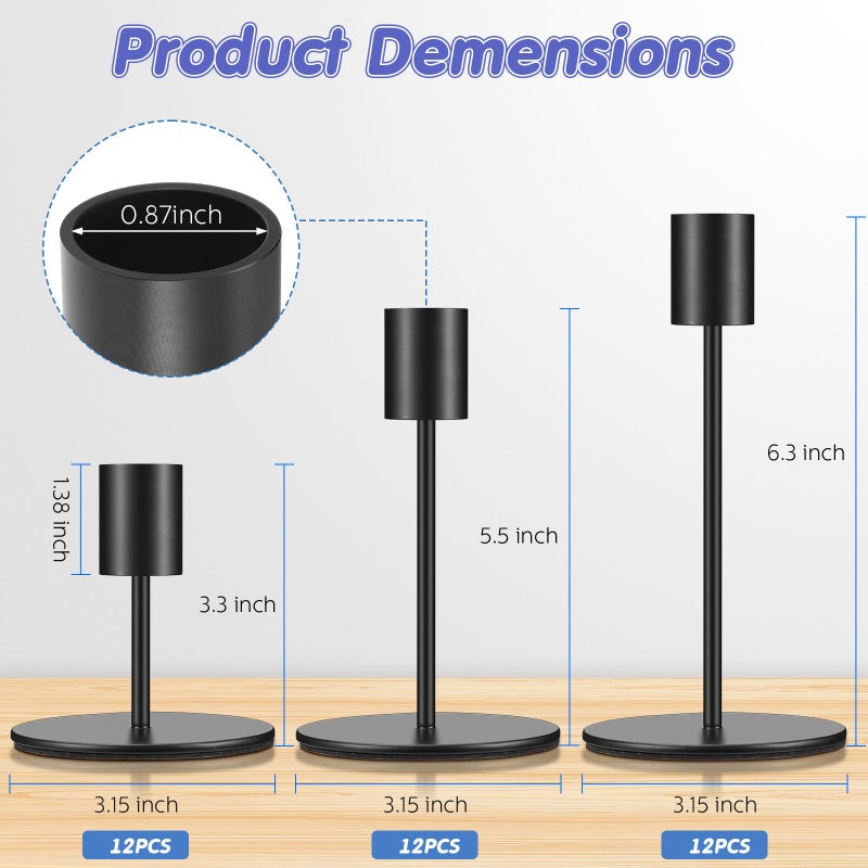 Sieral Sieral Candle Holders Set Candlesticks Holders Bulk Decorative Taper Candle Holders Modern Metal Candelabras for Wedding Dinning Anniversary Home Xmas Party Decor Table Centerpiece(Matte Black 36 Pcs)  - Image 2
