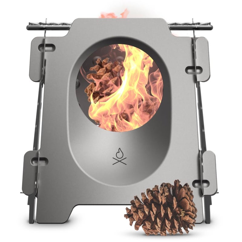 Ã¼berleben Ãœberleben | StÃ¶ker Wood Burning Camping Stove â€“ 18oz Flatpack Stainless Steel Wood Stove for Backpacking, Hiking & Outdoor Cooking â€“ Portable, Folding Camping Essentials (Bead-Blasted) - Image 1