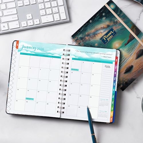 Pinchoco 2026 Planner - Planner 2026, Jan. 2026 - Dec. 2026, 8.4"x 6.3", 2026 Planner Weekly and Monthly, 2026 Calendar Planner with Elastic Closure + Colorful Tabs + Hardcover - Dreaming Sea - Image 2