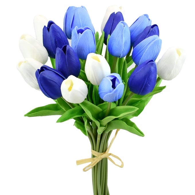 MANDYS ARTIFICIAL TULIPS 20 STEMS SHADES OF BLUE PU FAUX FLOWERS FOR VALENTINES DAY AND NEW YEAR DECORATIONS WEDDING HOME DECOR 135 INCH