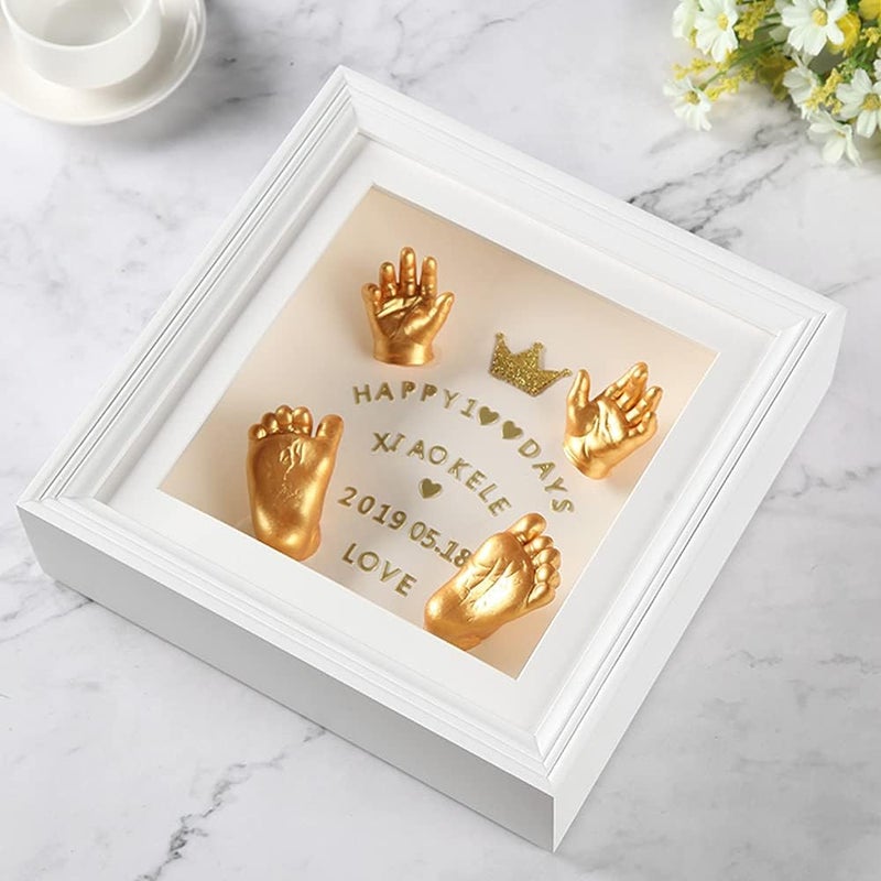WANLIAN 10x10 Shadow Box Frame 3D Shadow Box Display Case with European Border Memory Box for Baby Handprint  Footprint DIY Hand Foot Print 3D Plaster Collages Collections Mementos2inch Depth White - Image 2
