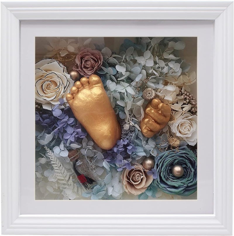 WANLIAN 10x10 Shadow Box Frame 3D Shadow Box Display Case with European Border Memory Box for Baby Handprint  Footprint DIY Hand Foot Print 3D Plaster Collages Collections Mementos2inch Depth White - Image 1