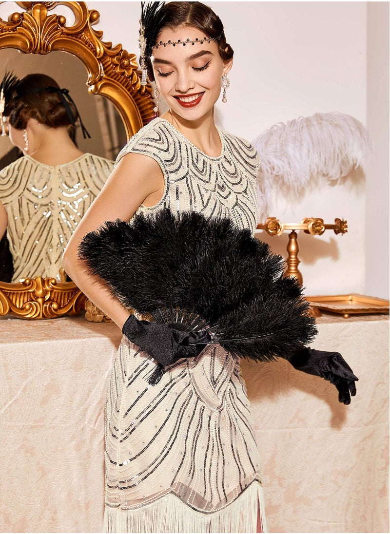 Excefore - Women's Flapper Dresses 1920s Beaded Fringed Great Gatsby Dress, Beige/M - Image 1