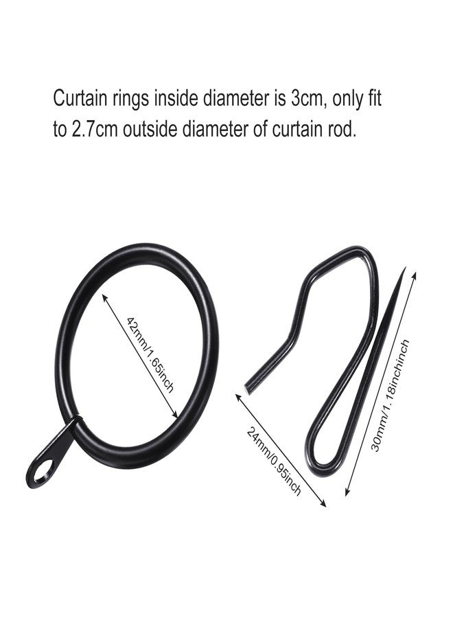 Hotop 30 Pcs Metal Drapery Curtain Rings 0.98/1.26/1.65 inch Interior Diameter and 30 Pcs Hanging Curtain Drapery Pin Hooks for Window Door Shower(42 mm,Black) - Image 2