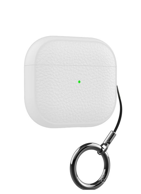 Case Compatible with AirPods 4 Leather Touch Design Protective Case with Hand Strap, Drop-Resistant, Shockproof (White)