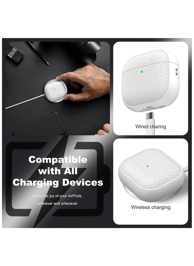 Generic - Case Compatible with AirPods 4 Leather Touch Design Protective Case with Hand Strap, Drop-Resistant, Shockproof (White) - Image 1