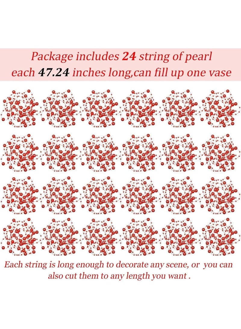 ChicAbode 24 Pcs Artificial Pearl String for Floating Candle Faux Pearls Beads String Pearl Party Garland Decoration for Vases Filler Wedding Centerpiece Christmas Party Decor (Red) - Image 2