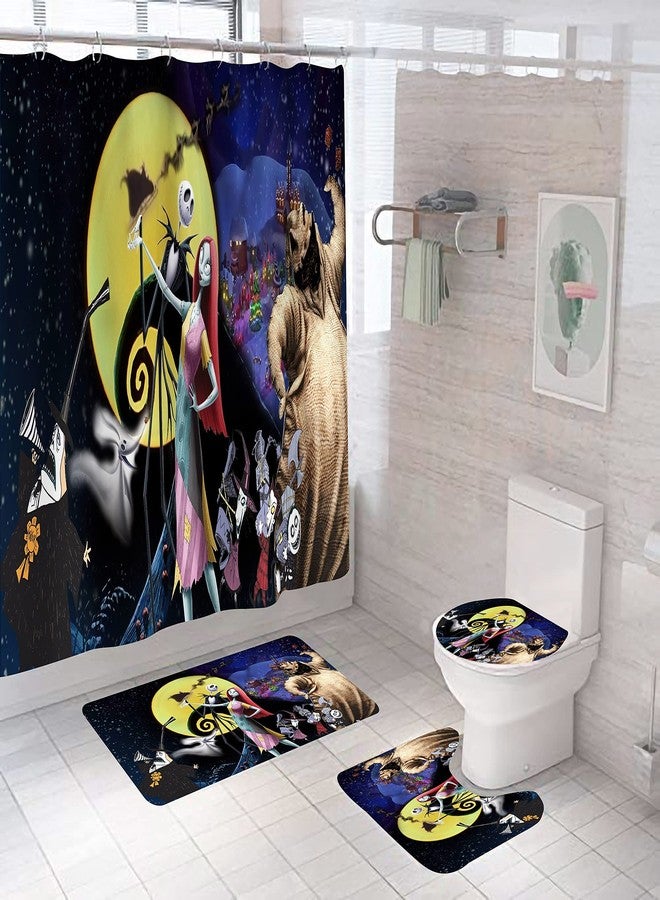 DDS-DUDES 4Pcs Christmas Shower Curtain Sets Kids Bathroom Halloween Decor with 12 Curtain Hooks for Bathroom, Waterproof 71 x 71 inch (D9) - Image 1