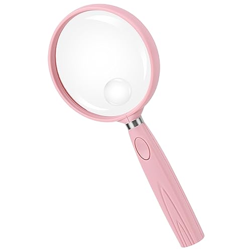Feosky Handheld Reading Magnifier, 10X Magnifier, 75mm Shatterproof Lens, Non-Slip Handle for Adults Close Work, Seniors Reading and Nature Exploration, Hobby Observation(Pink) - Image 1