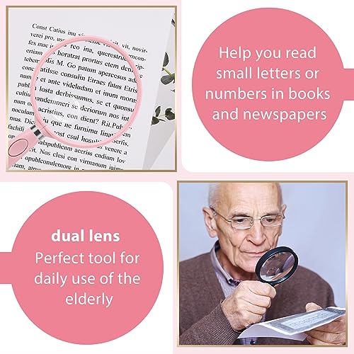 Feosky Handheld Reading Magnifier, 10X Magnifier, 75mm Shatterproof Lens, Non-Slip Handle for Adults Close Work, Seniors Reading and Nature Exploration, Hobby Observation(Pink) - Image 3