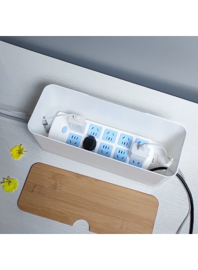 Power Cord Patch Panel Charger Socket Storage Box Hub Plug Desktop Cable Storage Data Line Ink Micro-Color:Nanzhu Cover Medium White Desktop Model