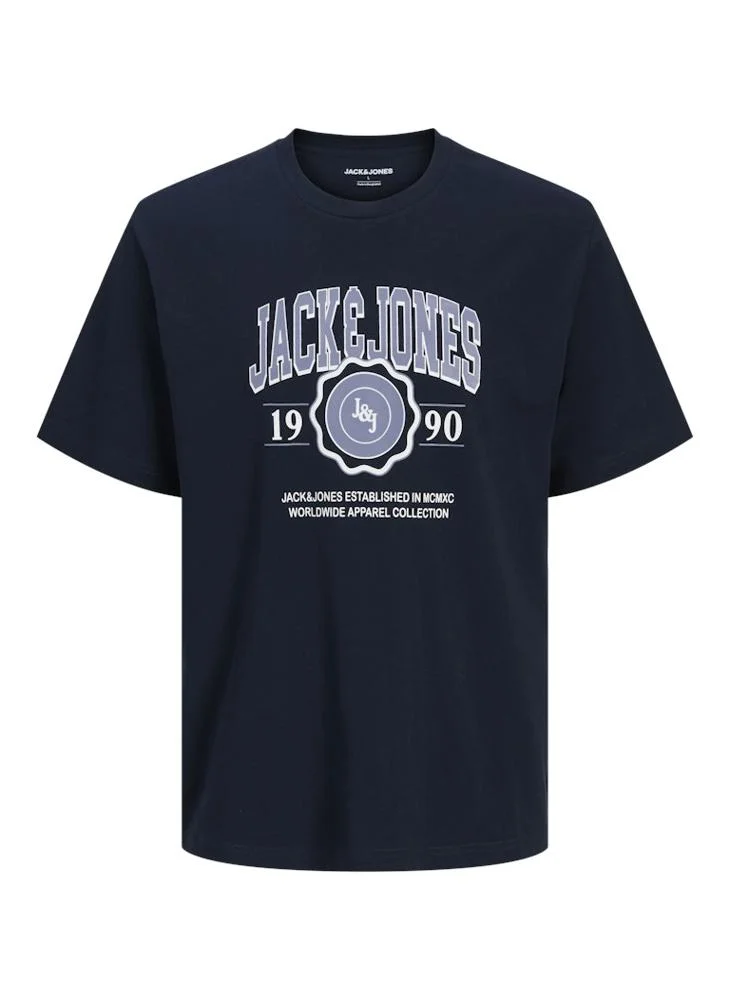 جاك اند جونز تيشيرت بياقة دائرية وشعار