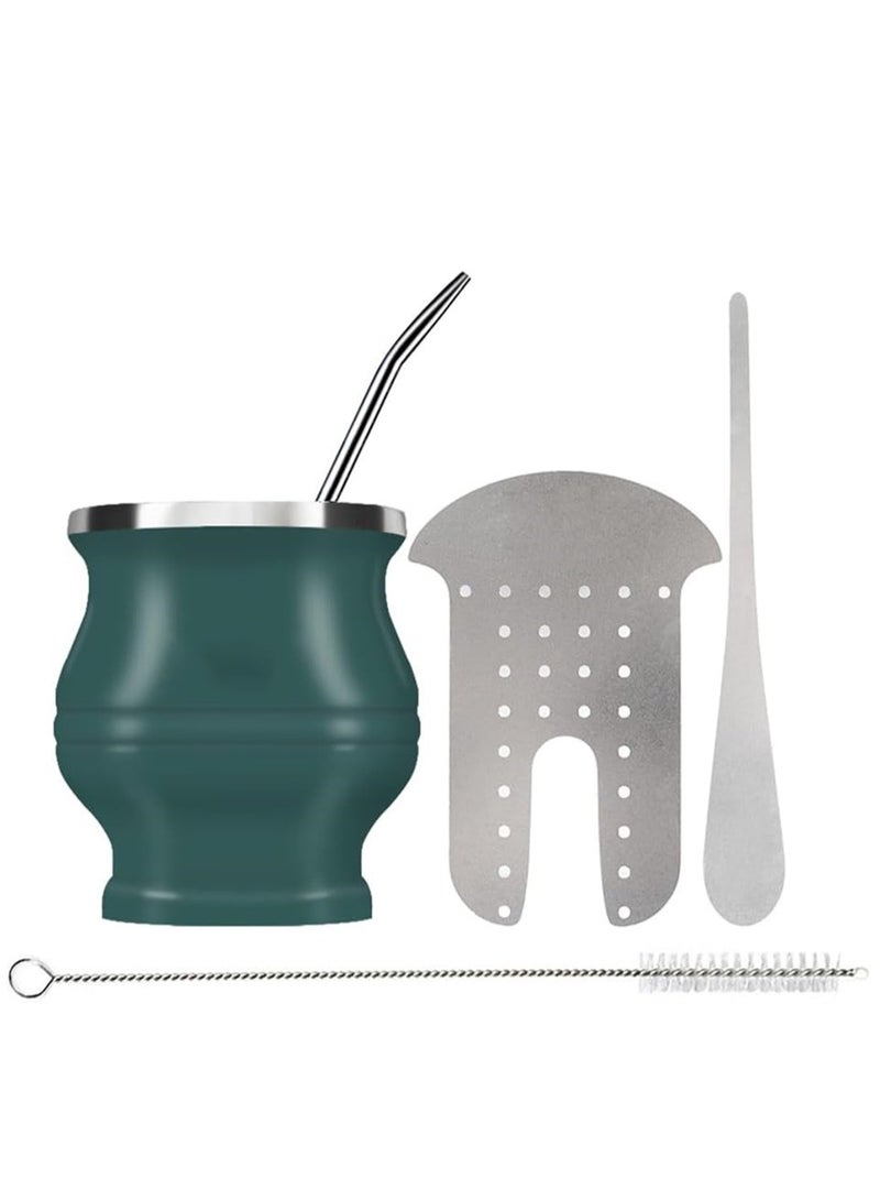 Green Yerba Mate Cup Set 180ml Modern Design Includes Mate Bombilla Straws Shaper and Cleaning Brush Suitable for Tea Lovers - Image 1
