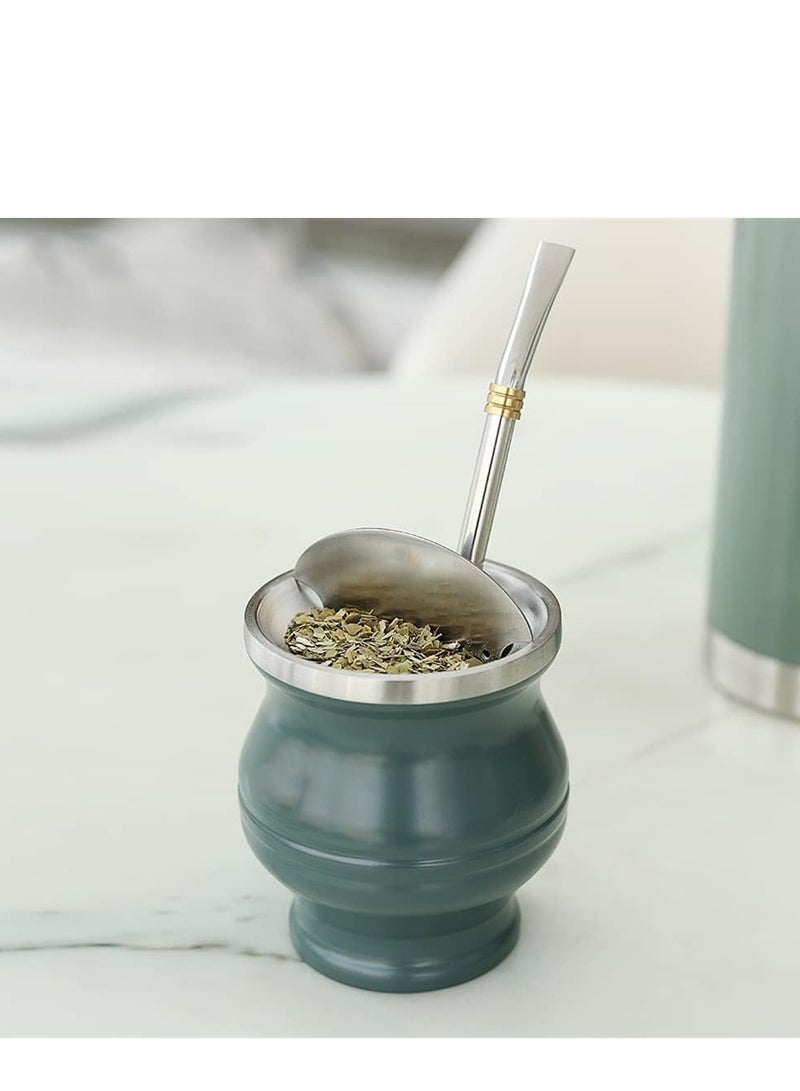 Green Yerba Mate Cup Set 180ml Modern Design Includes Mate Bombilla Straws Shaper and Cleaning Brush Suitable for Tea Lovers - Image 3