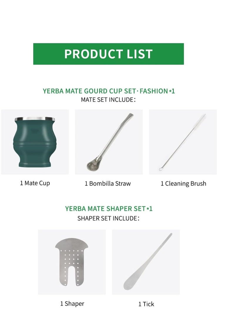 Green Yerba Mate Cup Set 180ml Modern Design Includes Mate Bombilla Straws Shaper and Cleaning Brush Suitable for Tea Lovers - Image 4