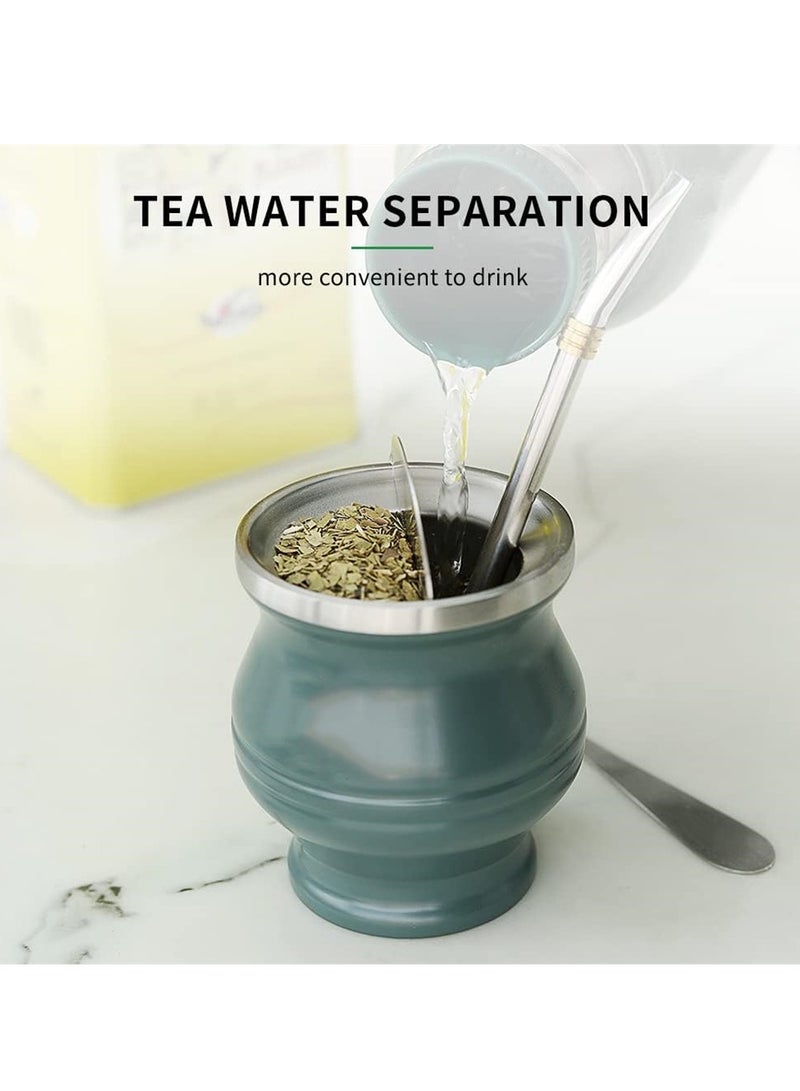 Green Yerba Mate Cup Set 180ml Modern Design Includes Mate Bombilla Straws Shaper and Cleaning Brush Suitable for Tea Lovers - Image 2