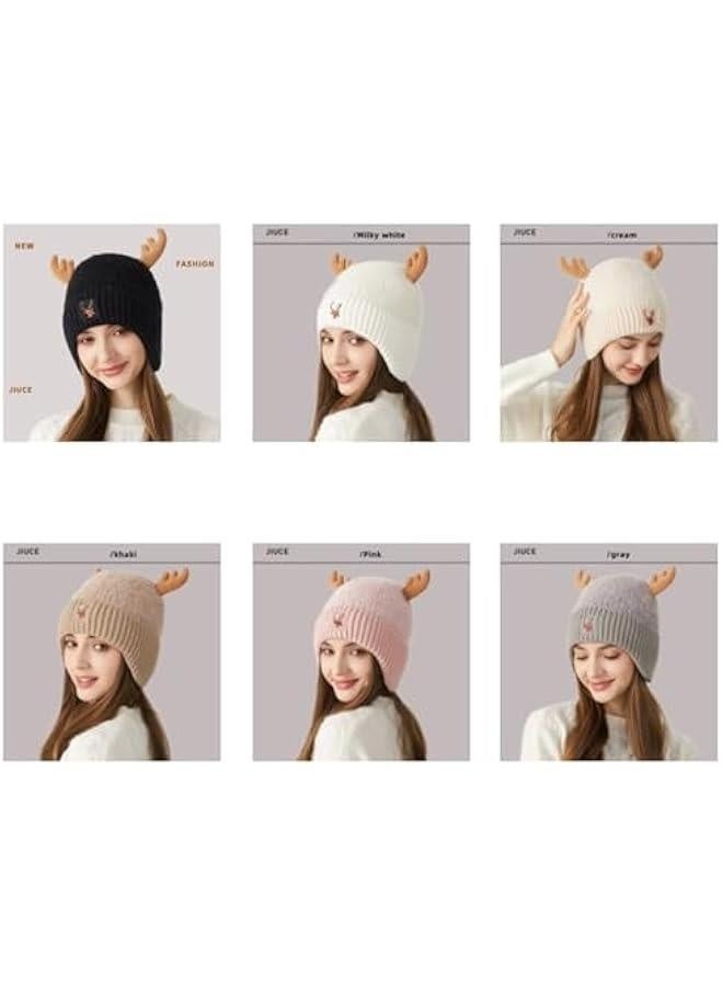 Cute Reindeer Moose Hat Winter Warm Knitted Beanie Cap  Antler Beanie Ski Skull Cap for Women Men - Image 3