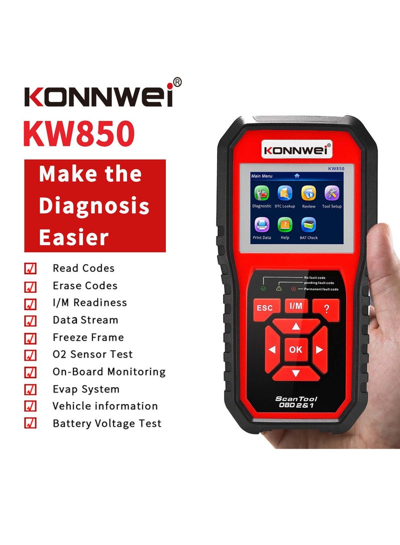 Konnwei أداة قراءة رموز الأعطال في محرك السيارة KONNWEI 850 Universal OBD2 Scanner Code Reader - Image 5