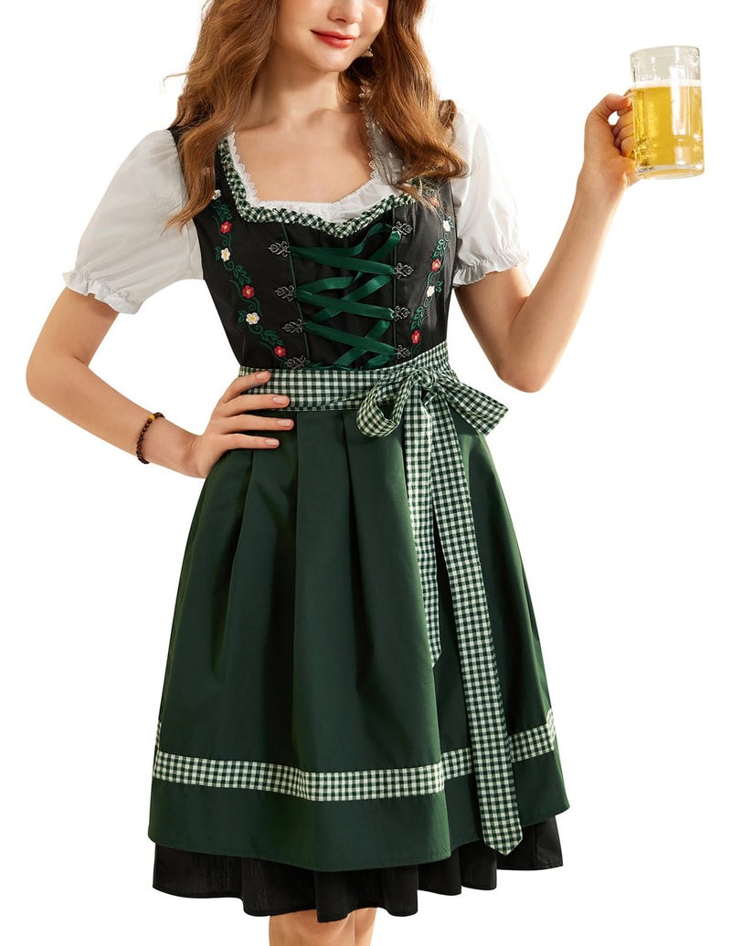 Scarlet Darkness Dirndl Dresses Women Plus Size Embroidered German Oktoberfest Costumes Green XL