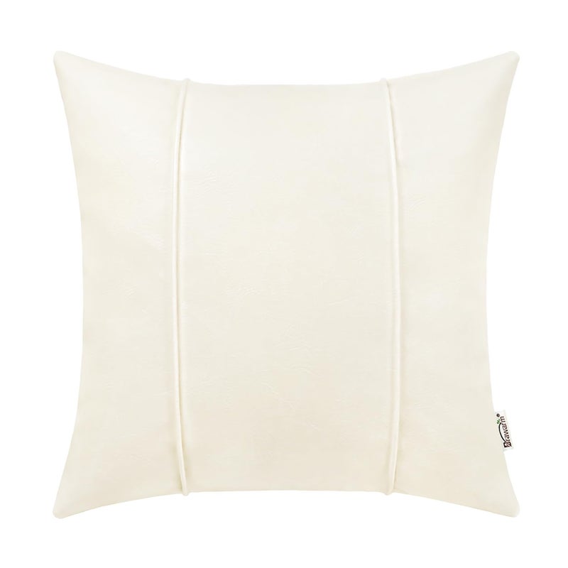 BRAWARM BRAWARM Cream Leather Throw Pillow Covers 16 X 16 Inches - Faux Leather Pillow Cover with Piping  Hand Stitched Leather Throw Pillow for Couch Sofa Bed Living Room Home Decorative