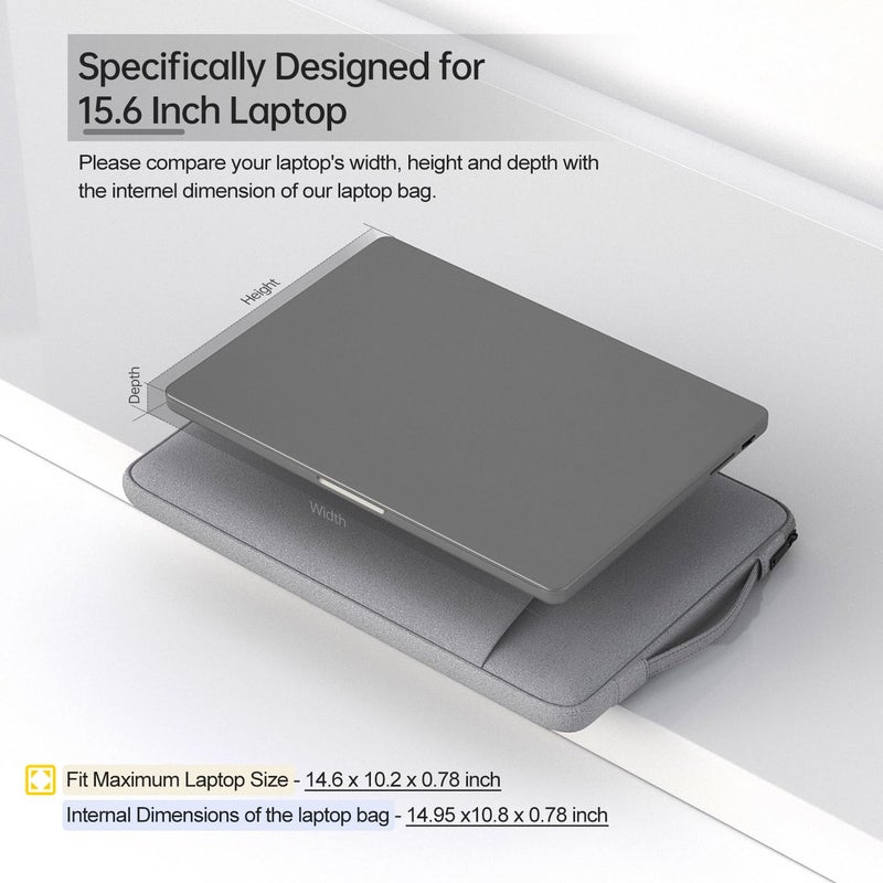 iKammo حافظة لابتوب 15.6 بوصة، غطاء حقيبة لابتوب 16 بوصة لجهاز Lenovo IdeaPad/ThinkPad، HP Victus 15.6" لابتوب ألعاب/HP Pavilion/Envy x360، ASUS VivoBook Notebook، حقيبة Dell Inspiron، رمادي فاتح - Image 2