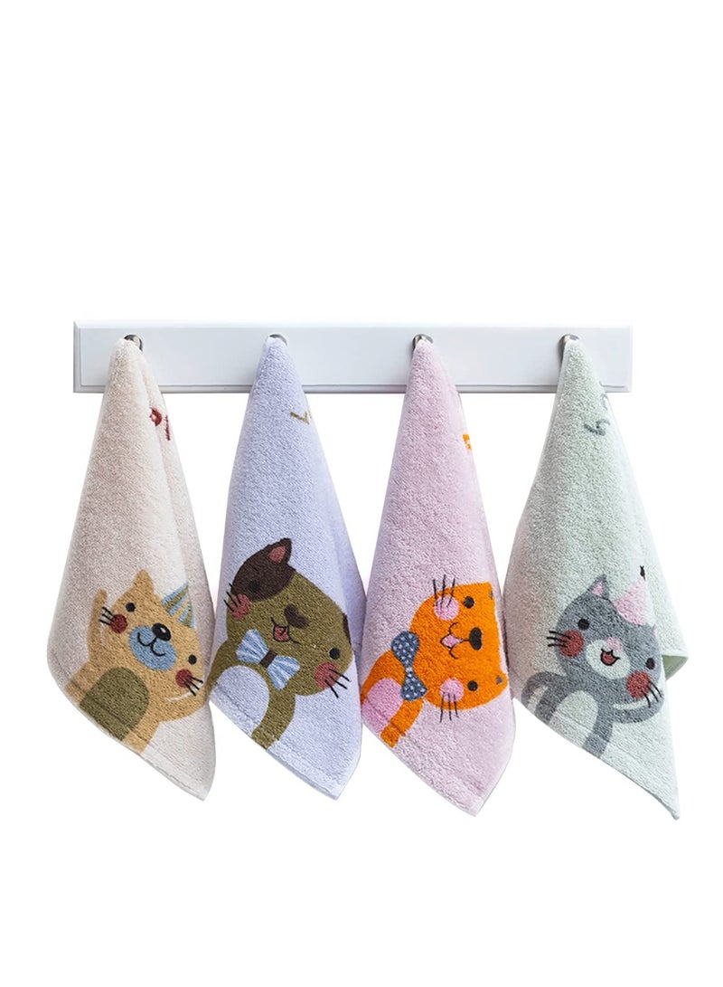 Excefore Bathroom Hand Towels, 4-Pack Cartoon Cat Hand Towel Soft 100% Cotton Towel Highly Absorbent Hand Towel, Hand Towels for Bath, Hand, Face, Gym and Spa, Size 10" x 20" - Image 1