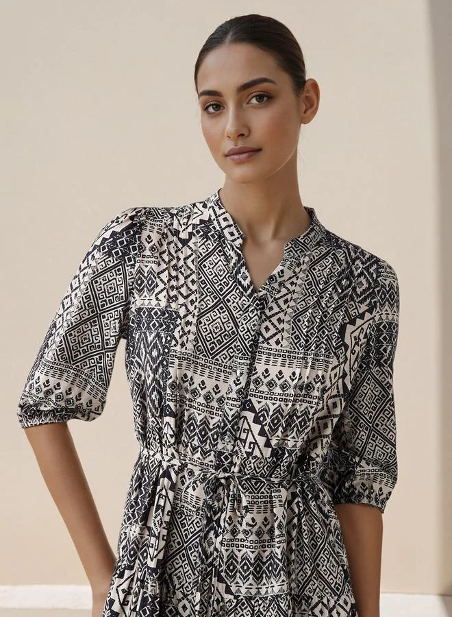 Splash FAV Printed Midi Women Dress with Pintuck Detail Viscose