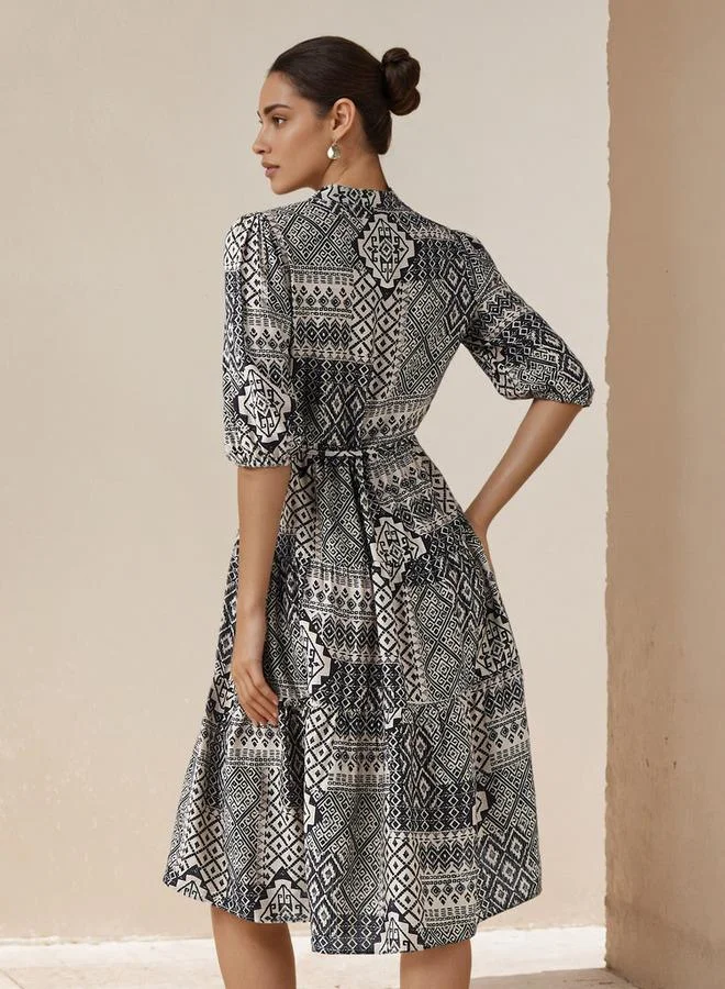 Splash FAV Printed Midi Women Dress with Pintuck Detail Viscose