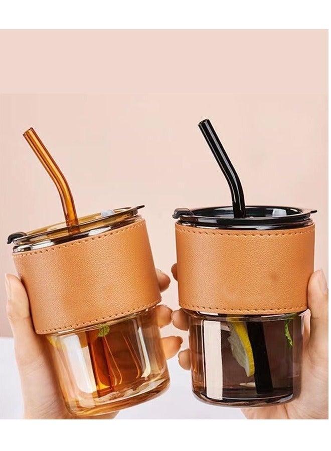ZCM-HAPPY 2-Piece Glass Bamboo Cup Set with Straw and Small Drainage Opening – Trendy Internet Celebrity Design, Perfect Summer Gift Water Cups for Women, Ideal Souvenir - Image 1