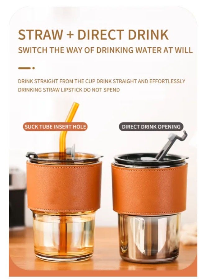 ZCM-HAPPY 2-Piece Glass Bamboo Cup Set with Straw and Small Drainage Opening – Trendy Internet Celebrity Design, Perfect Summer Gift Water Cups for Women, Ideal Souvenir - Image 2