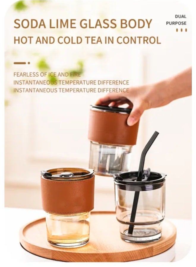 ZCM-HAPPY 2-Piece Glass Bamboo Cup Set with Straw and Small Drainage Opening – Trendy Internet Celebrity Design, Perfect Summer Gift Water Cups for Women, Ideal Souvenir - Image 3