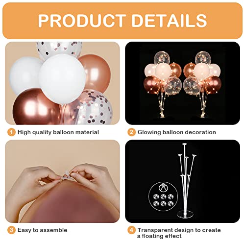 Ainiv 2 Set Table Balloon Stand Kit with Lights Light Up Balloon Holder Include 16 Pink Latex Confetti Balloons Wedding Party Decorations for Birthday Graduation Anniversary Christmas - Image 5