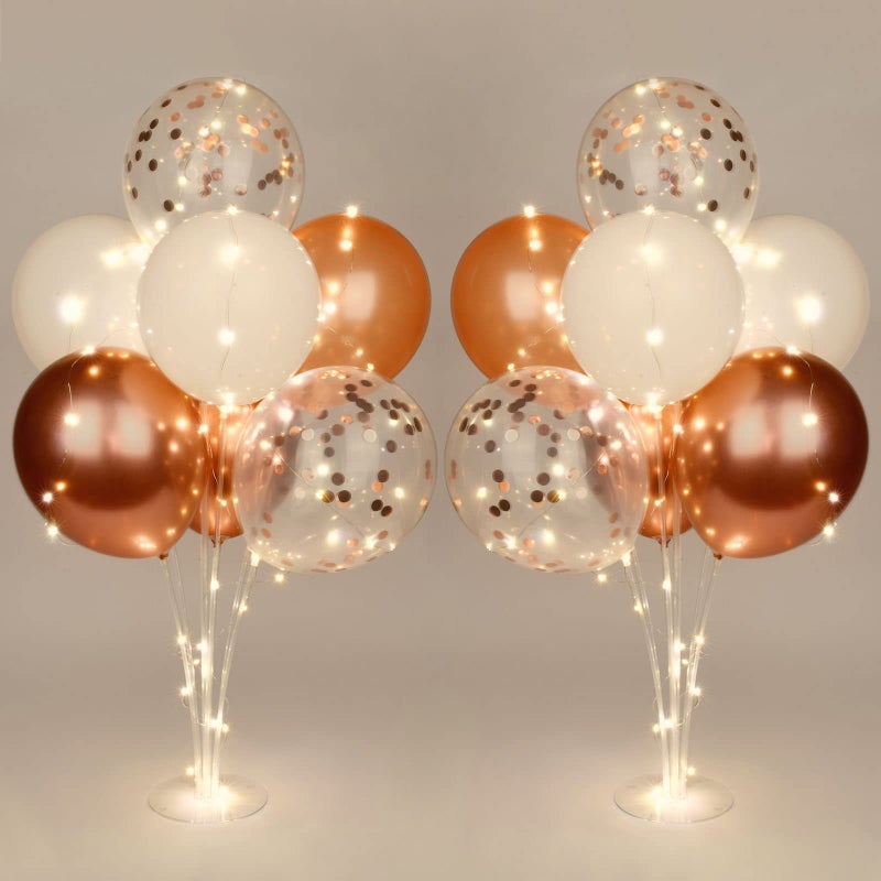 Ainiv 2 Set Table Balloon Stand Kit with Lights Light Up Balloon Holder Include 16 Pink Latex Confetti Balloons Wedding Party Decorations for Birthday Graduation Anniversary Christmas - Image 3