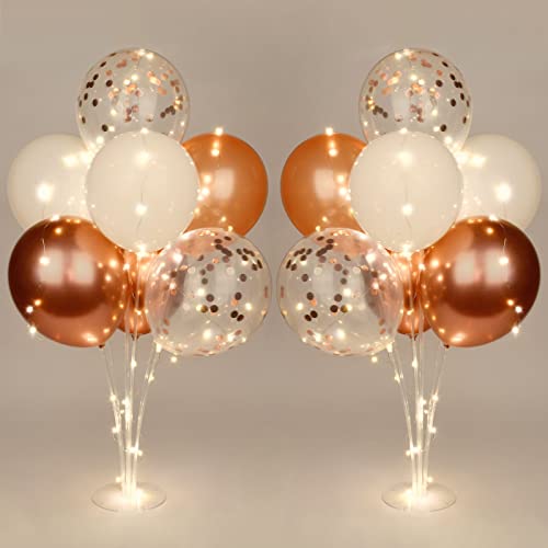 Ainiv 2 Set Table Balloon Stand Kit with Lights Light Up Balloon Holder Include 16 Pink Latex Confetti Balloons Wedding Party Decorations for Birthday Graduation Anniversary Christmas - Image 1