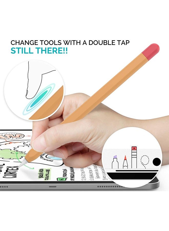HY Compatible with Apple Pencil 2nd Generation Case for iPencil, Light Pen Skin Case Cover Soft Protective iPad Pencil Grip Holder with 4 Pen caps Thin Case Silicone Anti-Scratching Case (Orange+Pink)  - Image 5