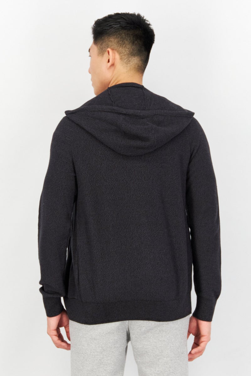 Celio Men Hood With Drawstring Long Sleeve Knitted Hoodie, Dark Grey - Image 3