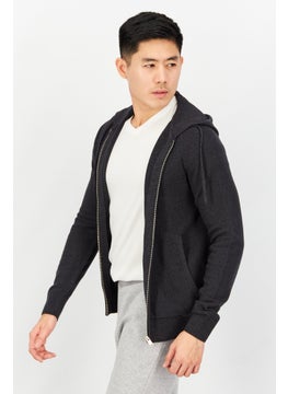 Celio Men Hood With Drawstring Long Sleeve Knitted Hoodie, Dark Grey  - Image 4
