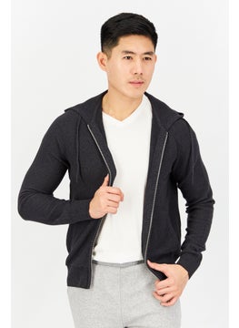 Celio Men Hood With Drawstring Long Sleeve Knitted Hoodie, Dark Grey  - Image 1
