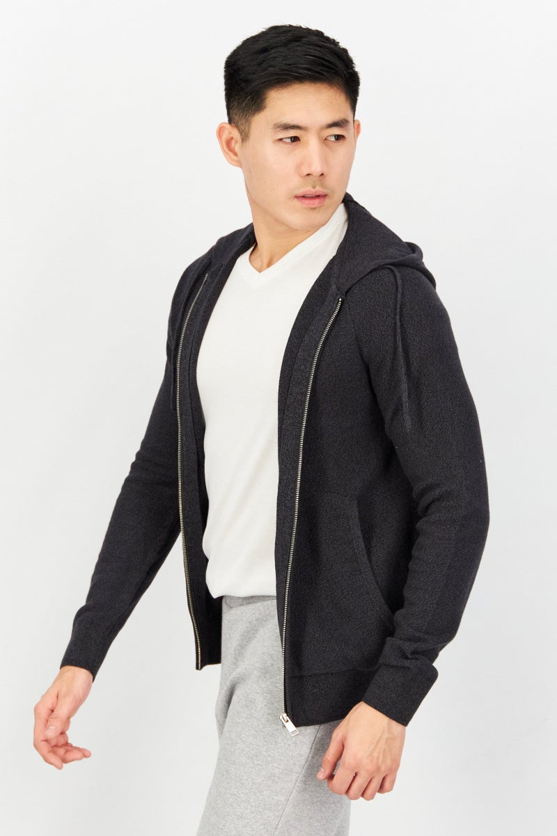 Celio Men Hood With Drawstring Long Sleeve Knitted Hoodie, Dark Grey - Image 4