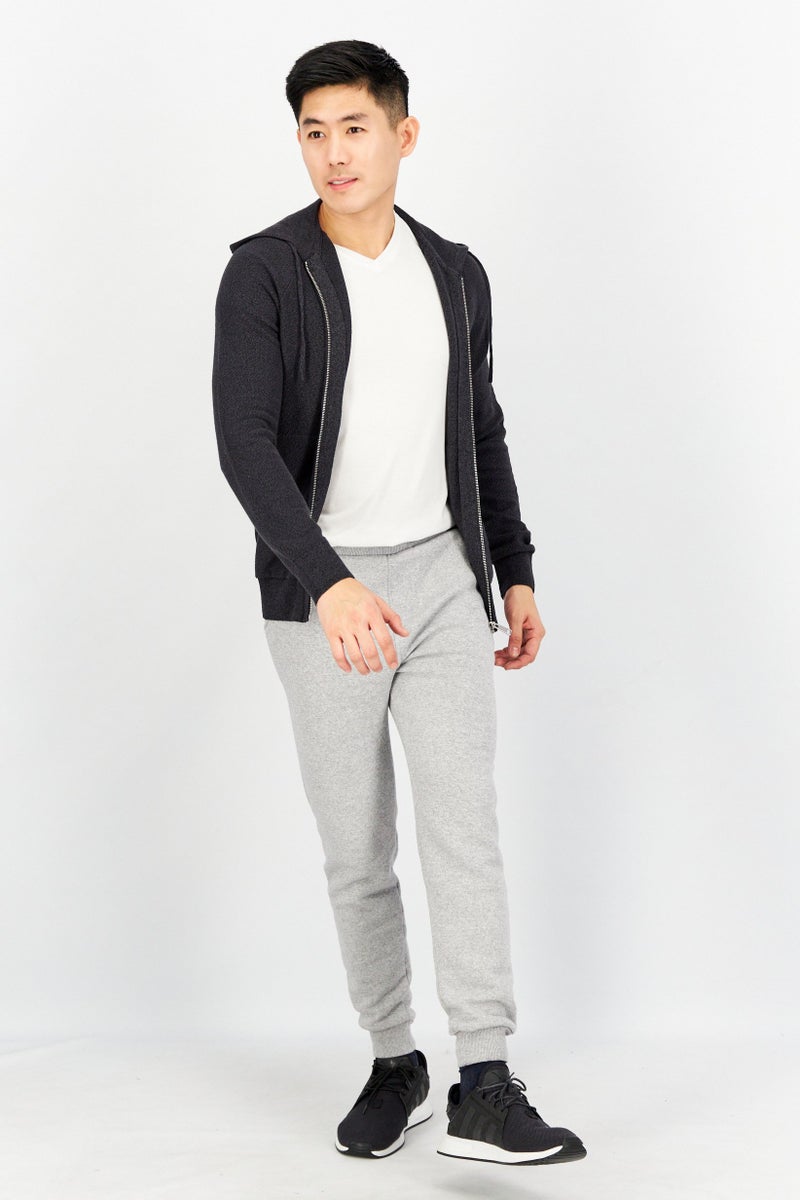 Celio Men Hood With Drawstring Long Sleeve Knitted Hoodie, Dark Grey - Image 2